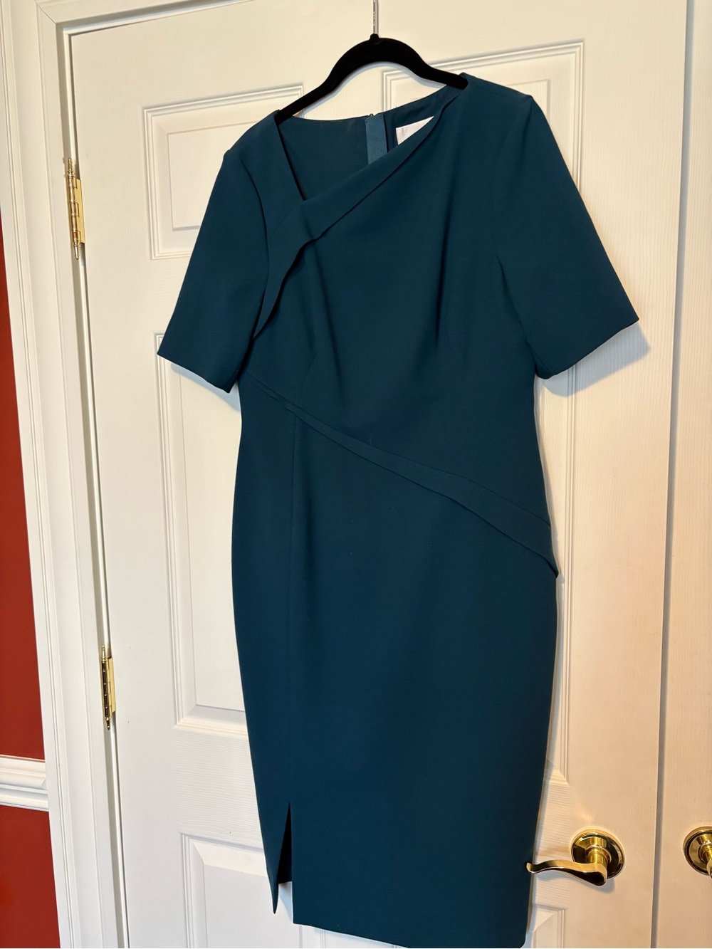 LK Bennett Teal-Blue Midi Dress with Asymmetric Neckline